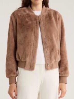 Sanctuary Faux Fur Bomber Jacket - Taupe Brown Sz S